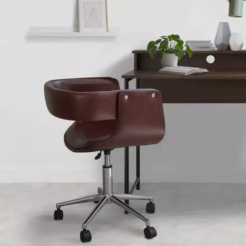Teamson Home Faux Leather Swivel Home Office Chair with Adjustable Seat Height Brown