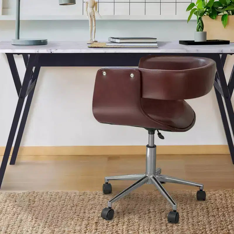 Teamson Home Faux Leather Swivel Home Office Chair with Adjustable Seat Height Brown