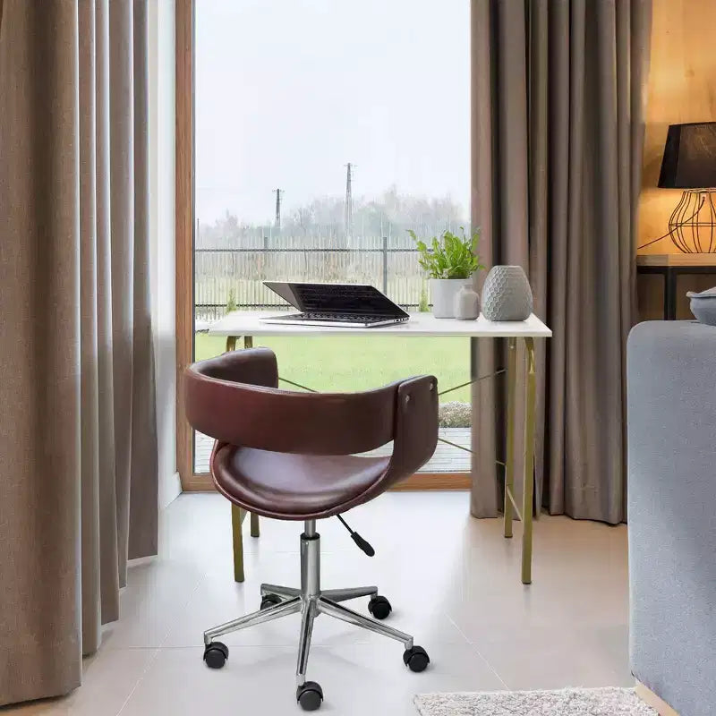Teamson Home Faux Leather Swivel Home Office Chair with Adjustable Seat Height Brown