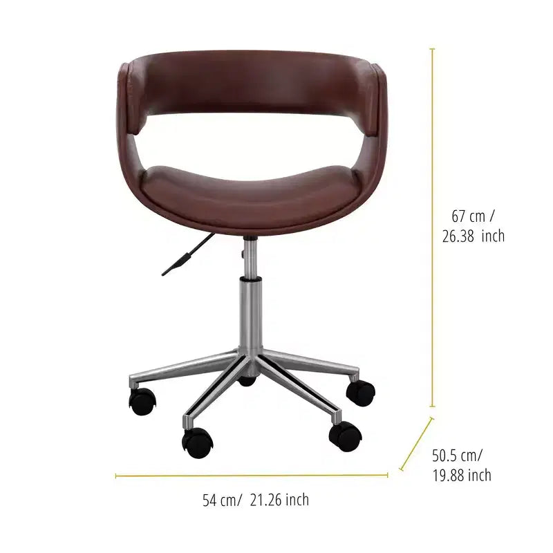 Teamson Home Faux Leather Swivel Home Office Chair with Adjustable Seat Height Brown