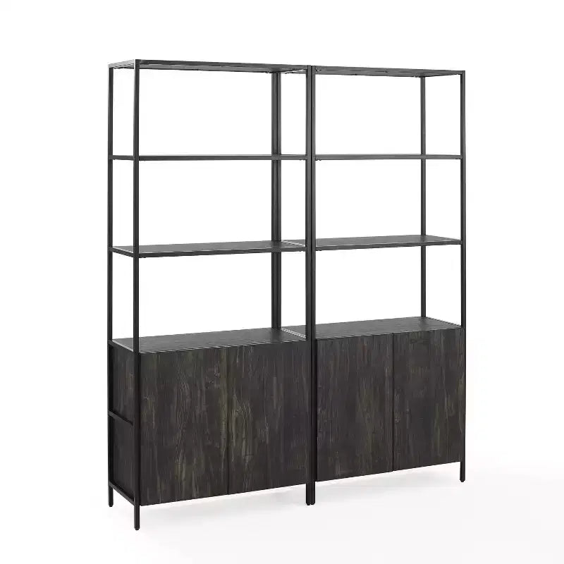 2pc 80.5" Jacobsen Etagere Set Brown Ash - Crosley: Industrial Storage, Steel Frame, Wood Veneer
