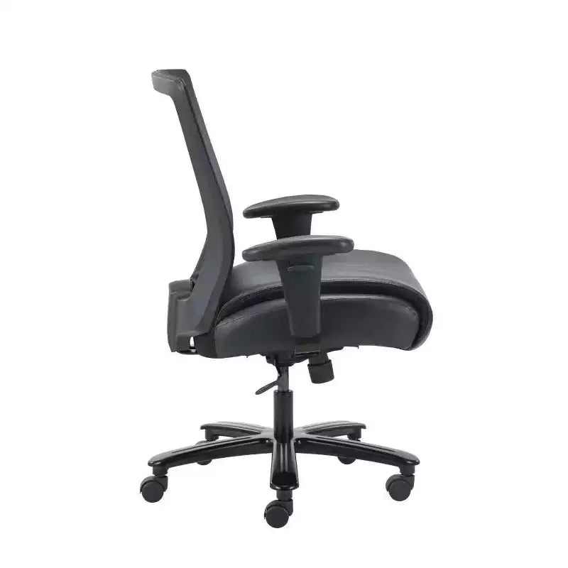 Mesh Heavy Duty Chair Black - Boss Office Products: LeatherPlus Seat, 400 lb Capacity, Adjustable Arms