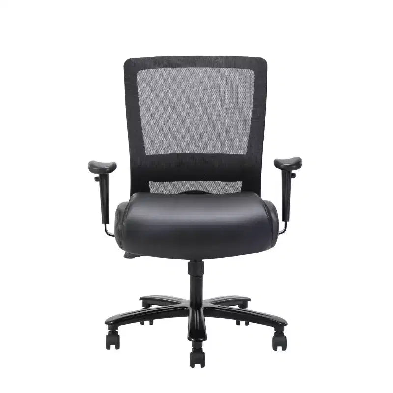 Mesh Heavy Duty Chair Black - Boss Office Products: LeatherPlus Seat, 400 lb Capacity, Adjustable Arms