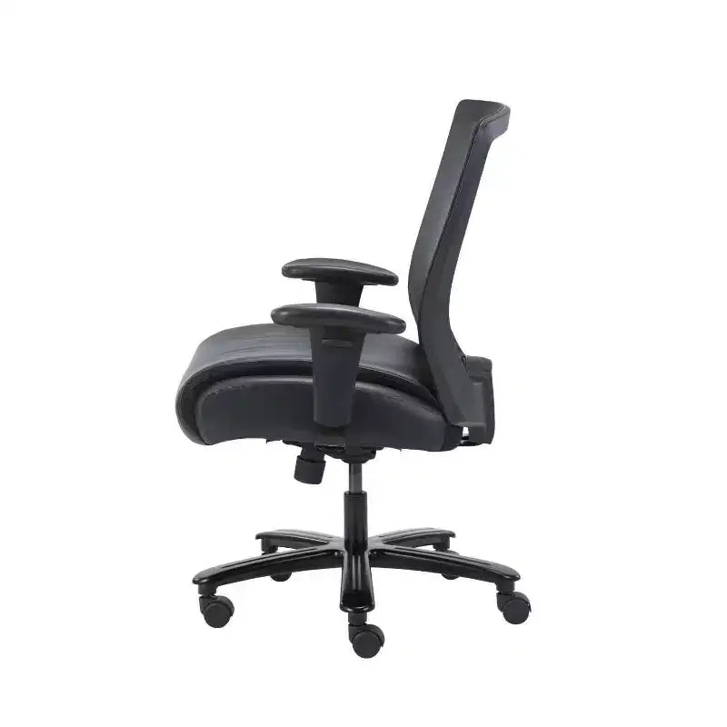 Mesh Heavy Duty Chair Black - Boss Office Products: LeatherPlus Seat, 400 lb Capacity, Adjustable Arms