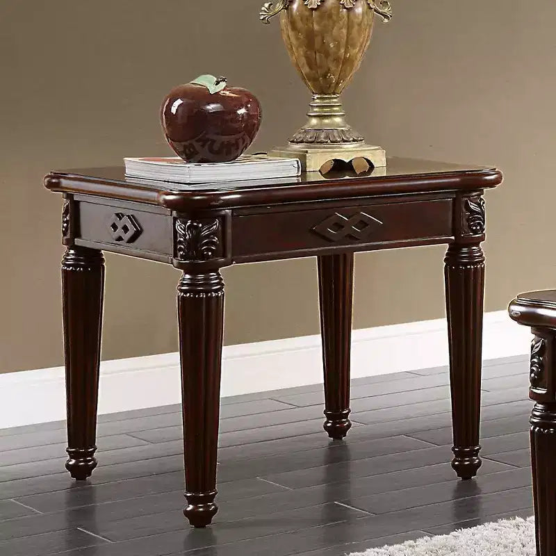 Tavolino quadrato in legno marrone con gambe tornite