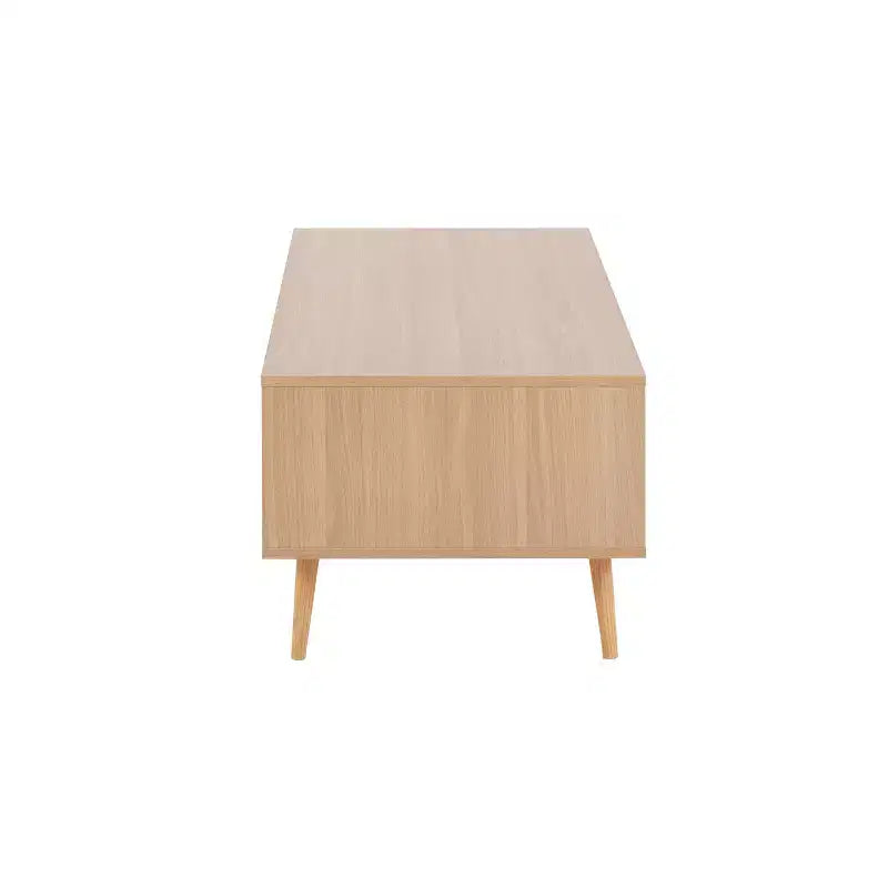 Tavolino Astro: Rettangolare Bianco Contemporaneo con Cassetti e Ripiani, Struttura in Legno Composito, Arredamento Soggiorno