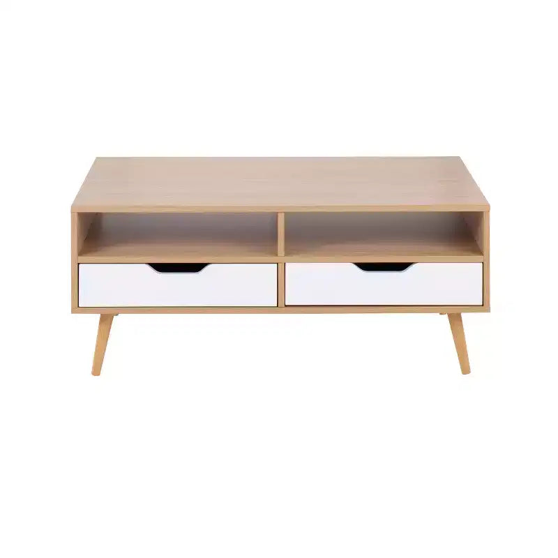 Tavolino Astro: Rettangolare Bianco Contemporaneo con Cassetti e Ripiani, Struttura in Legno Composito, Arredamento Soggiorno