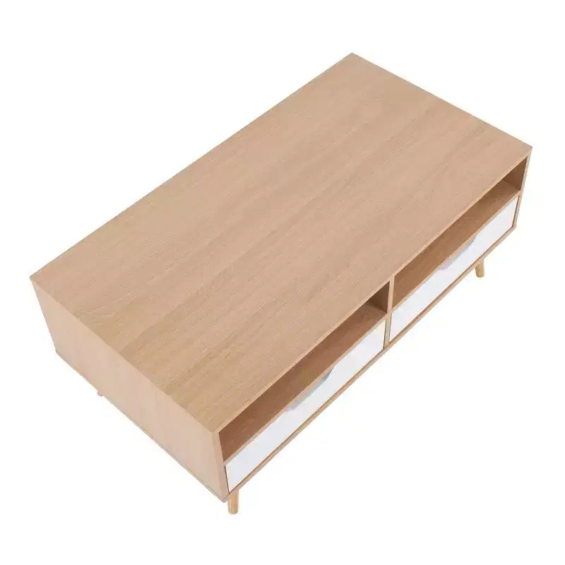 Tavolino Astro: Rettangolare Bianco Contemporaneo con Cassetti e Ripiani, Struttura in Legno Composito, Arredamento Soggiorno