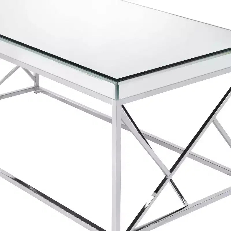 Evelyn Mirror Top Cocktail Table Chrome - Steve Silver Co.: Geometric Iron Base, Rectangle Shape