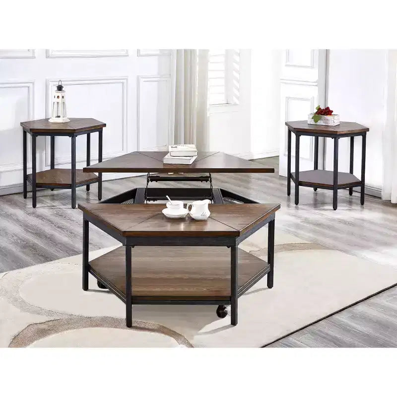 Steve Silver Co. Ultimo Hexagon Lift Top Metal Cocktail Brown