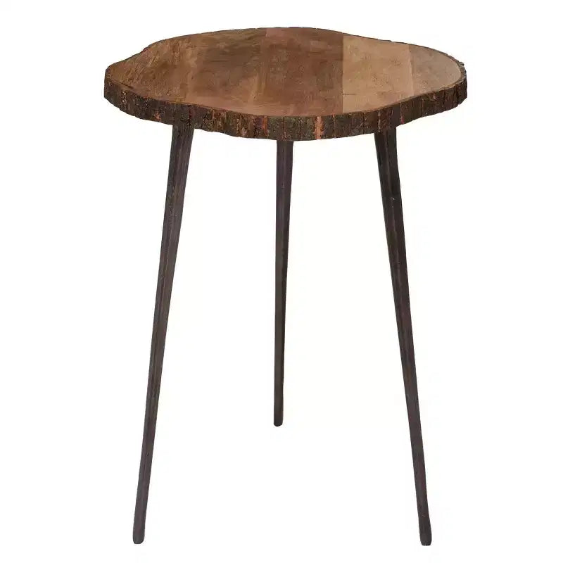 Olivia & May Rustic Mango Wood Slice Accent Table Brown: No Assembly, Splayed Legs, Wood Frame