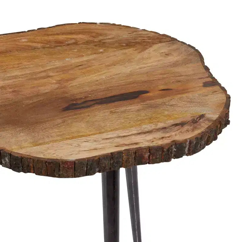 Olivia & May Rustic Mango Wood Slice Accent Table Brown: No Assembly, Splayed Legs, Wood Frame