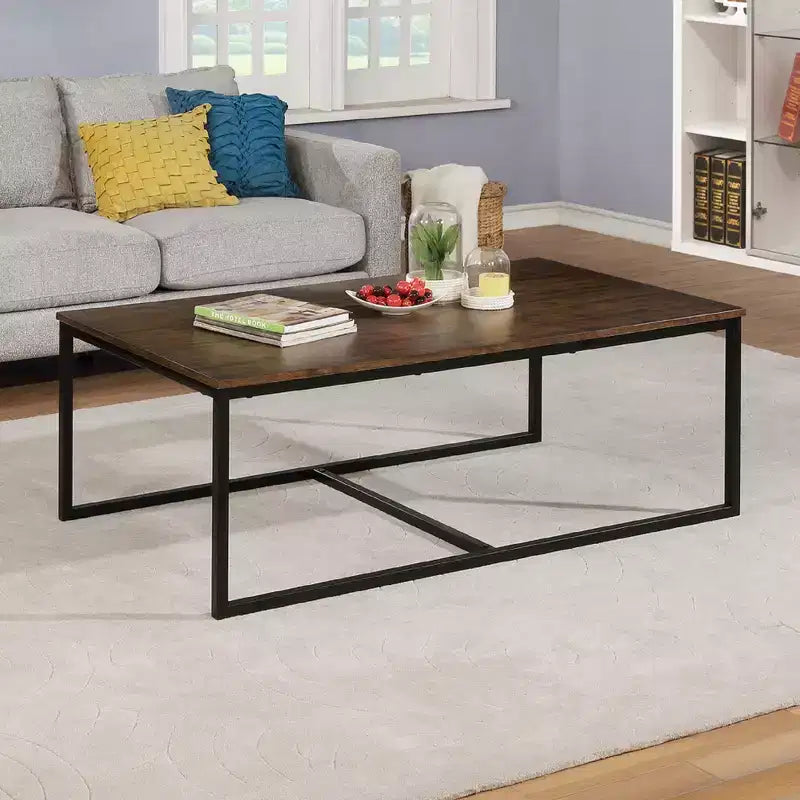54" Wide Arcadia Acacia Wood Coffee Table Antiqued Mocha - Alaterre Furniture: Industrial, Trestle Base, Stained Wood