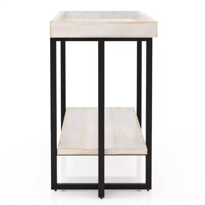 HOMES: Inside + Out Grislare Rectangular Sofa Table Antique White/Black: Transitional Style, Storage Shelf, MDF & Veneer