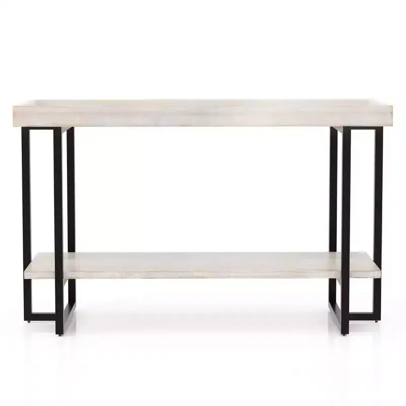 HOMES: Inside + Out Grislare Rectangular Sofa Table Antique White/Black: Transitional Style, Storage Shelf, MDF & Veneer