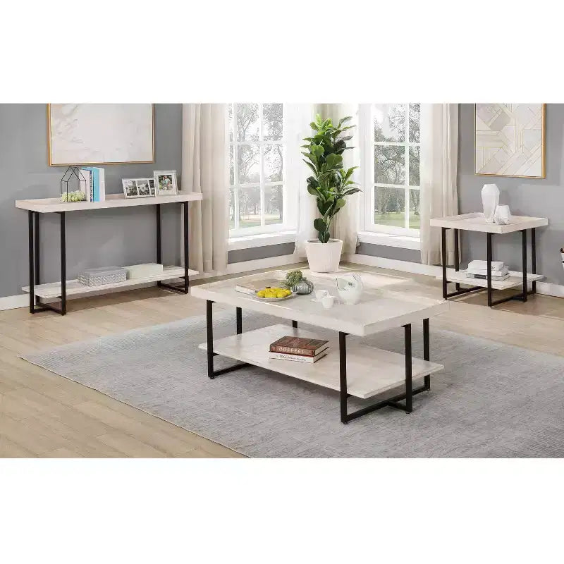 HOMES: Inside + Out Grislare Rectangular Sofa Table Antique White/Black: Transitional Style, Storage Shelf, MDF & Veneer