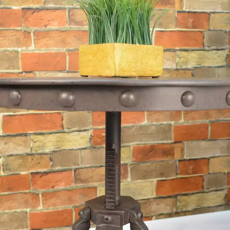 Carolina Living Tanvi Adjustable Crank Accent Table Industrial: 24" High, Round Metal, 18" Wide