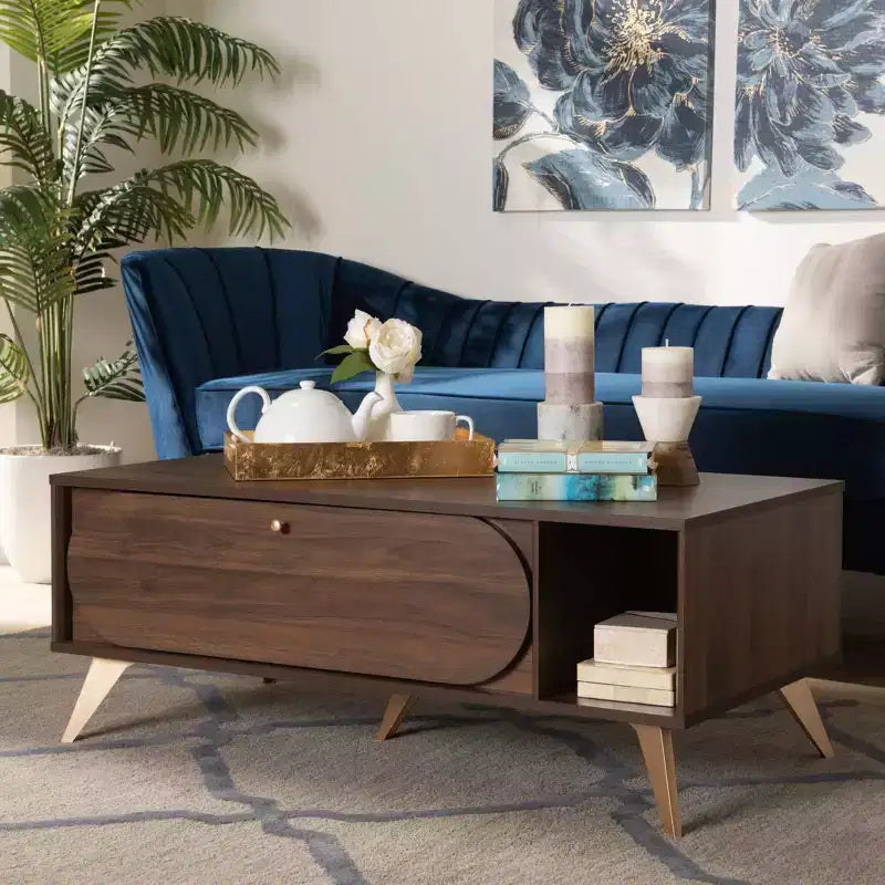 Edel Mid-Century Modern Coffee Table Walnut/Brown/Gold - Baxton Studio