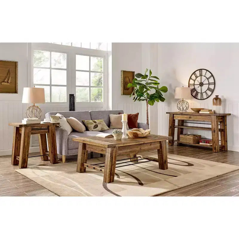 Durango Industrial Wood End Table Dark Brown - Alaterre Furniture: Rustic Acacia, Mid-Century Modern