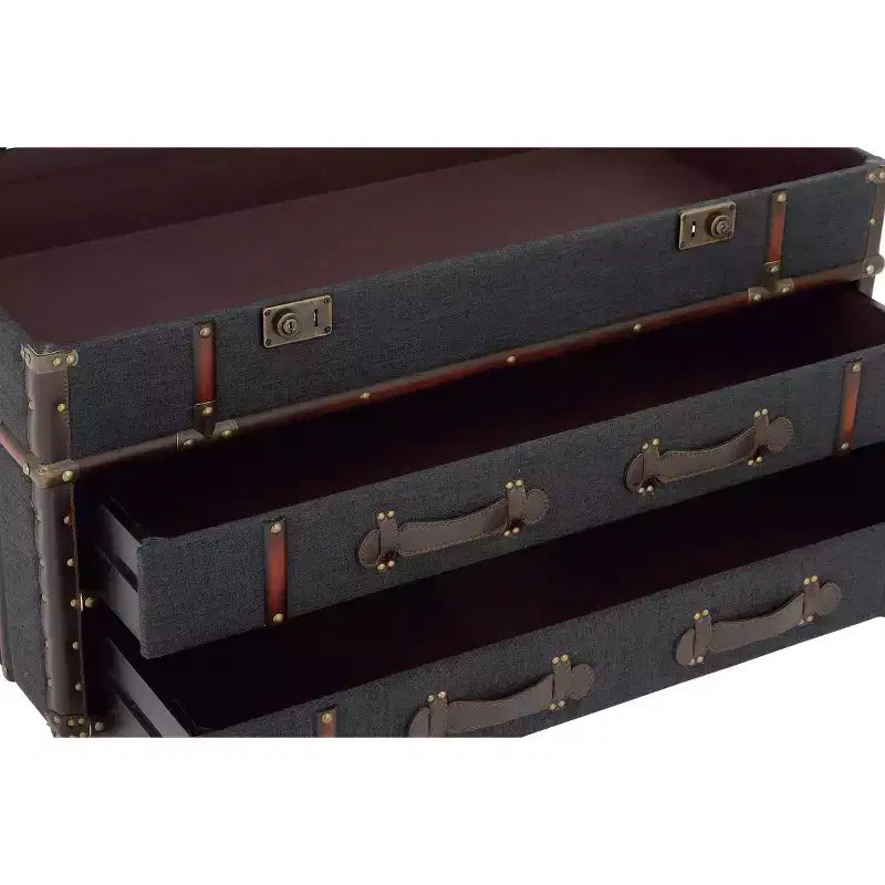 Traditional Linen and Wood Coffee Table Dark Blue - Olivia & May