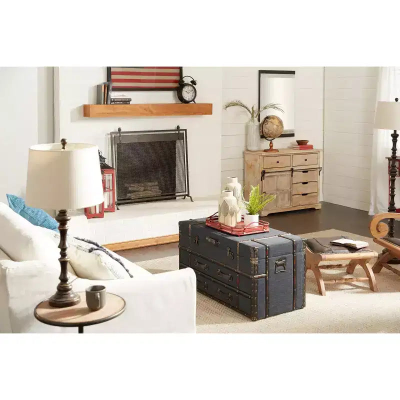 Traditional Linen and Wood Coffee Table Dark Blue - Olivia & May