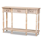 Hallan Wood 3 Drawer Console Table Oak Brown - Baxton Studio: Whitewashed, Antique Gold Tone Pulls, Lower Shelf