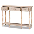 Hallan Wood Consolle 3 Cassetti Rovere Marrone - Baxton Studio: Sbiancato, Maniglie color Oro Antico, Ripiano Inferiore