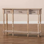 Hallan Wood Consolle 3 Cassetti Rovere Marrone - Baxton Studio: Sbiancato, Maniglie color Oro Antico, Ripiano Inferiore
