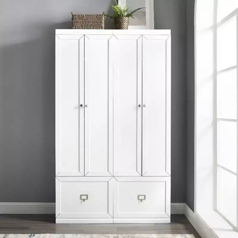 2pc Harper Entryway Pantry Closets White - Crosley: MDF Frame, Wood Veneer, 4 Doors, 2 Drawers, 6 Hooks, 74" Height