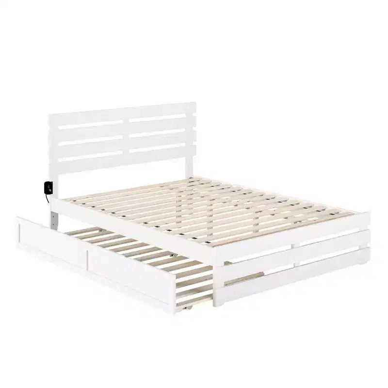 Queen Oxford Bed with Footboard, USB Charger & XL Trundle - AFI: Farmhouse Style, Hardwood Frame, Painted Finish, 800 lb Capacity