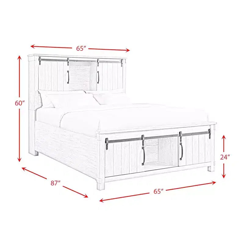 Queen Jack Platform Storage Bed White - Picket House Furnishings: Farmhouse Style with Headboard & Footboard Cabinets