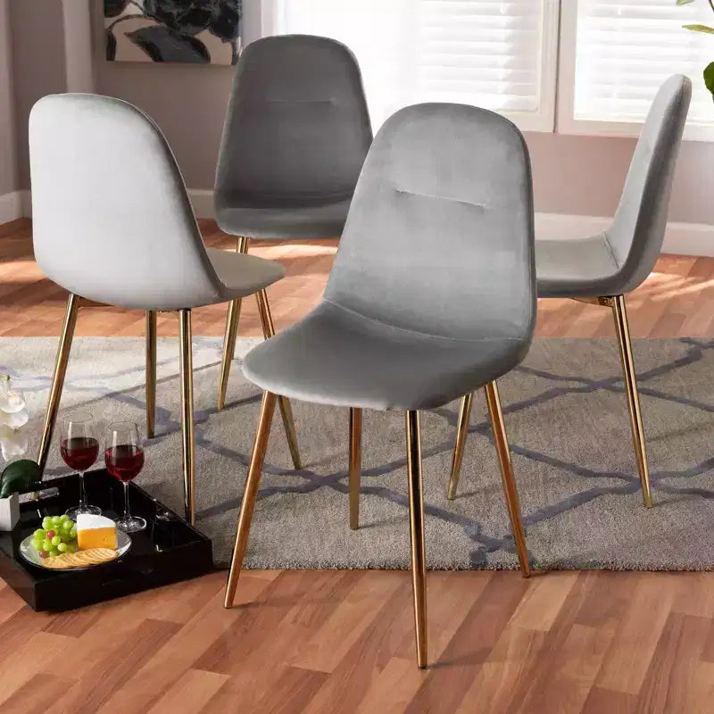 Set of 4 Elyse Velvet Upholstered Metal Dining Chairs - Baxton Studio