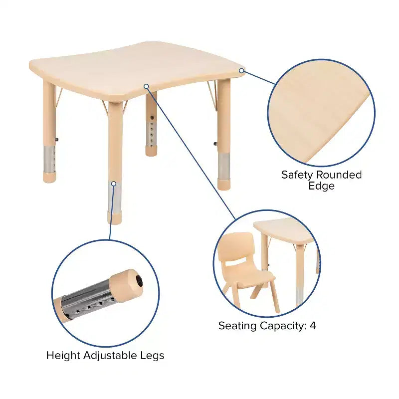 Flash Furniture 21.875W x 26.625L Rectangular Plastic Height Adjustable Activity Table