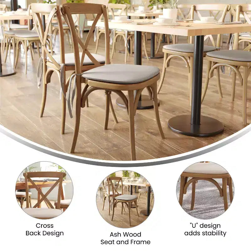 Flash Furniture HERCULES Series Stackable Wood Cross Back Chair with Cushion