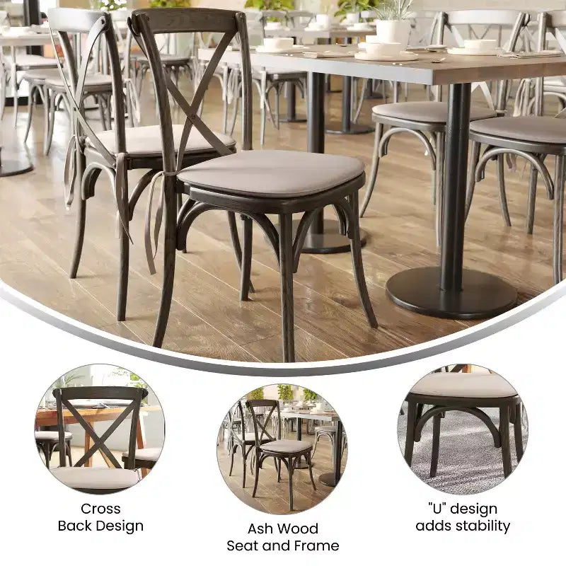 Flash Furniture HERCULES Series Stackable Wood Cross Back Chair with Cushion