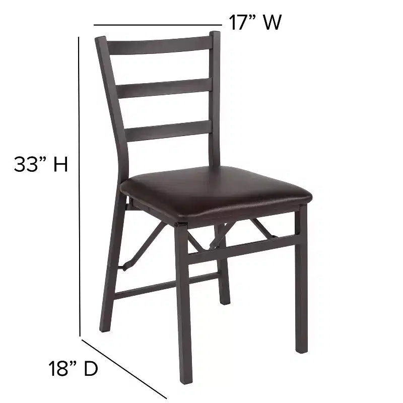 Flash Furniture HERCULES Series Brown Folding Ladder Back Metal Chair with Brown Vinyl Seat