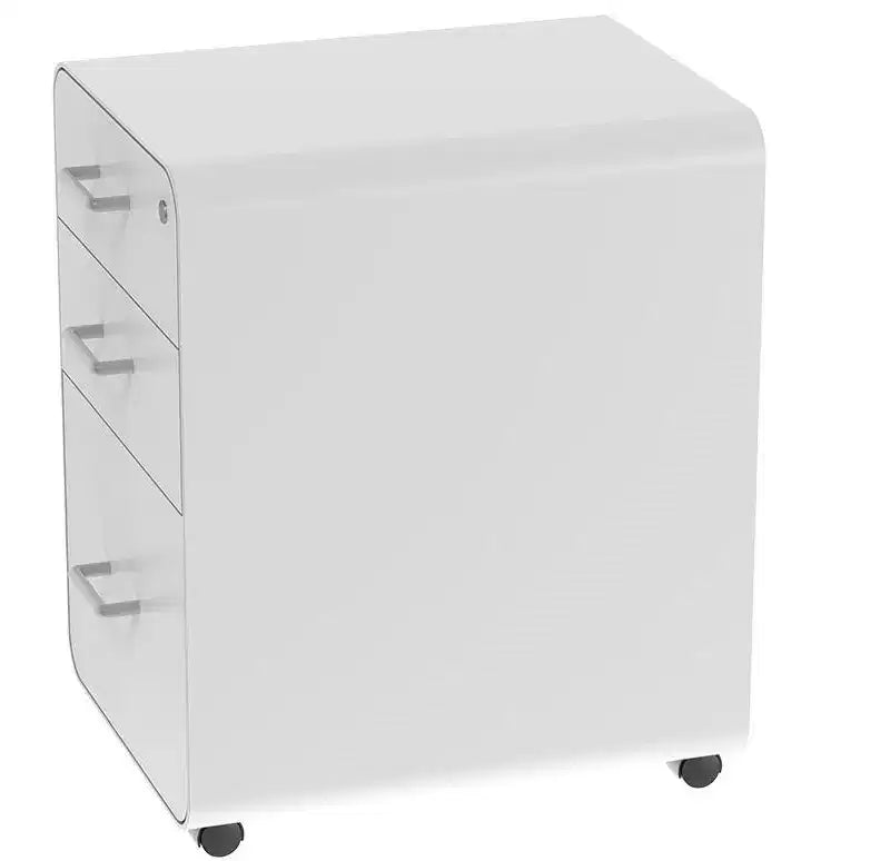 Monoprice Round Corner 3-Drawer File Cabinet - White With Lockable Drawer - Workstream Collection