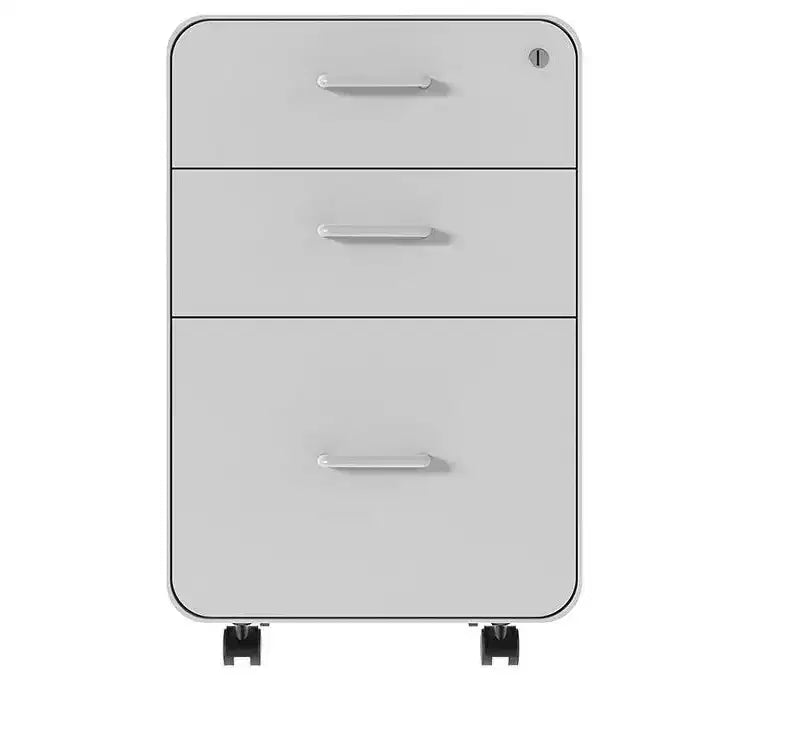 Monoprice Round Corner 3-Drawer File Cabinet - White With Lockable Drawer - Workstream Collection