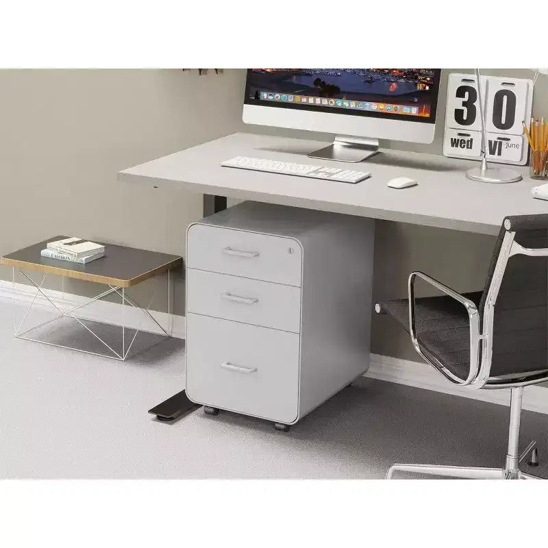 Monoprice Round Corner 3-Drawer File Cabinet - White With Lockable Drawer - Workstream Collection