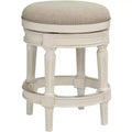 55 Downing Street Oliver Wood Swivel Bar Stool Distressed White 24 1/2 High Traditional Cream Round Cushion with Footrest for Kitchen Counter Island