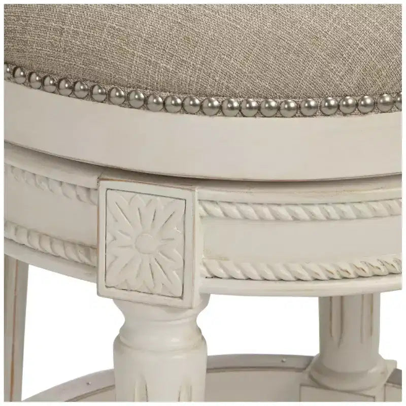 55 Downing Street Oliver Wood Swivel Bar Stool Distressed White 24 1/2 High Traditional Cream Round Cushion with Footrest for Kitchen Counter Island