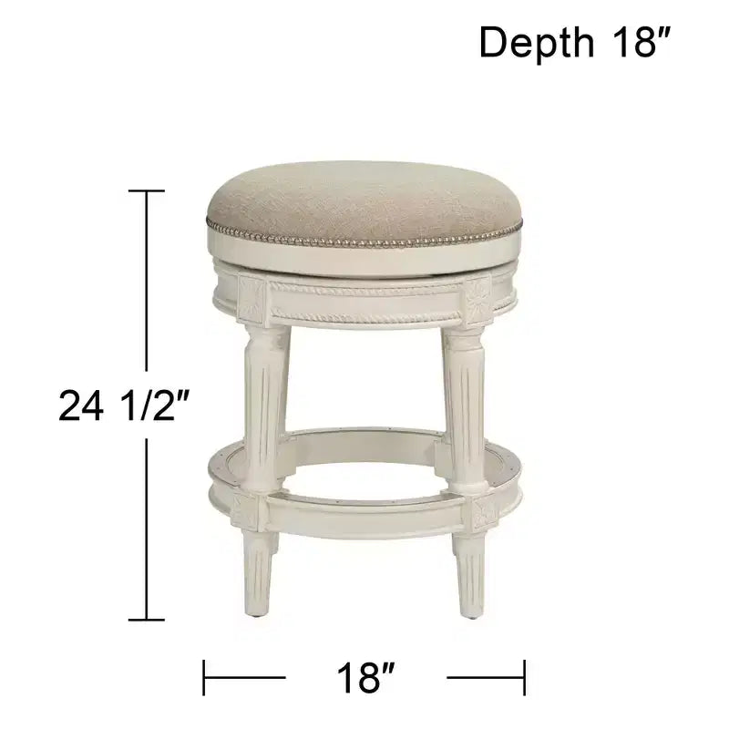 55 Downing Street Oliver Wood Swivel Bar Stool Distressed White 24 1/2 High Traditional Cream Round Cushion with Footrest for Kitchen Counter Island