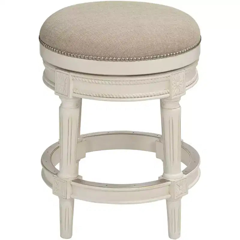 55 Downing Street Oliver Wood Swivel Bar Stool Distressed White 24 1/2 High Traditional Cream Round Cushion with Footrest for Kitchen Counter Island