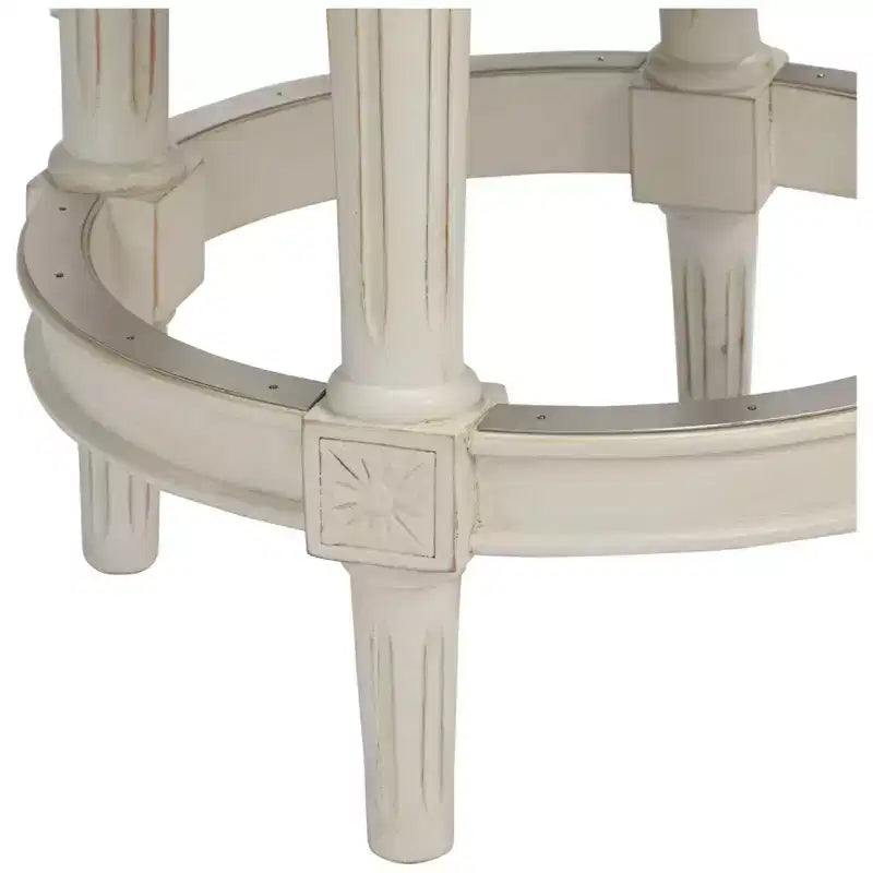 55 Downing Street Oliver Wood Swivel Bar Stool Distressed White 24 1/2 High Traditional Cream Round Cushion with Footrest for Kitchen Counter Island