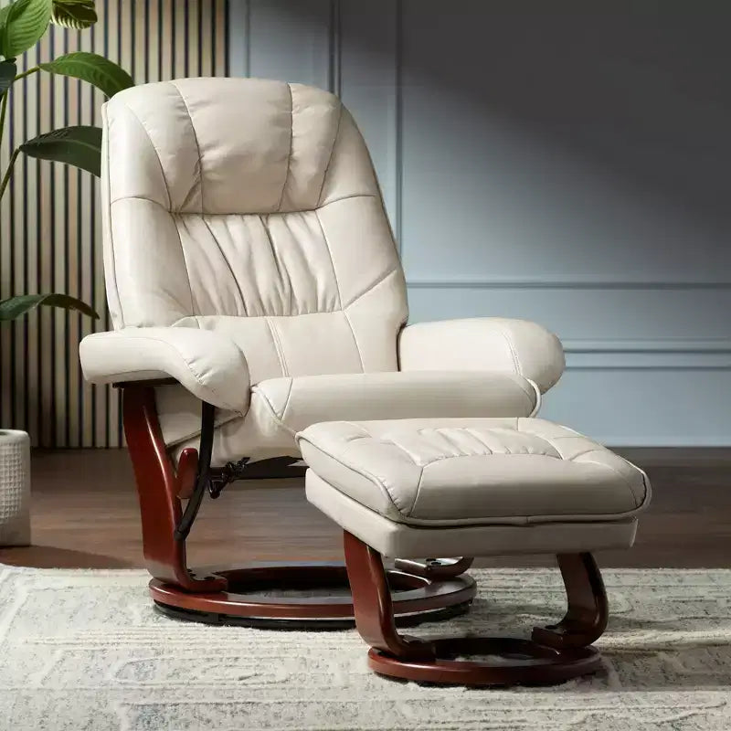 BenchMaster Kyle Taupe Faux Leather Recliner Chair Modern Armchair Ottoman Footrest Ergonomic Manual Reclining Swivel for Bedroom Living Room Reading