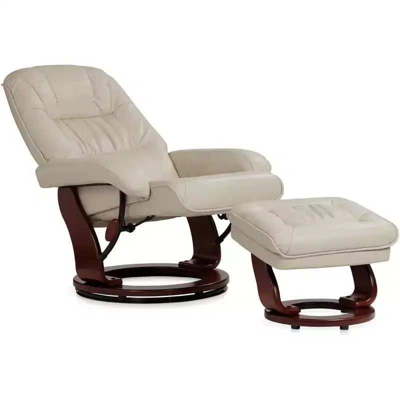 BenchMaster Kyle Taupe Faux Leather Recliner Chair Modern Armchair Ottoman Footrest Ergonomic Manual Reclining Swivel for Bedroom Living Room Reading