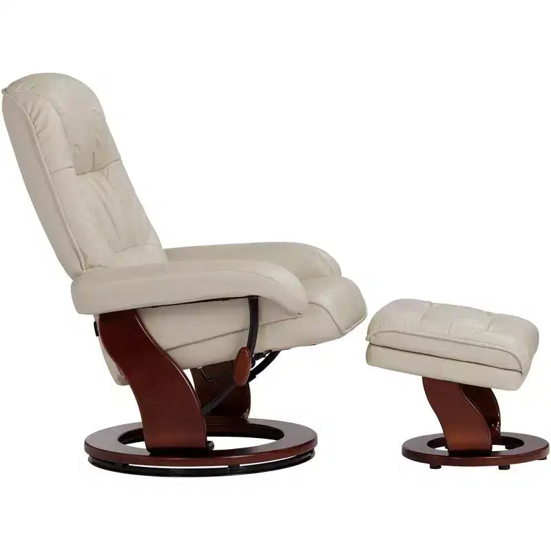 BenchMaster Kyle Taupe Faux Leather Recliner Chair Modern Armchair Ottoman Footrest Ergonomic Manual Reclining Swivel for Bedroom Living Room Reading