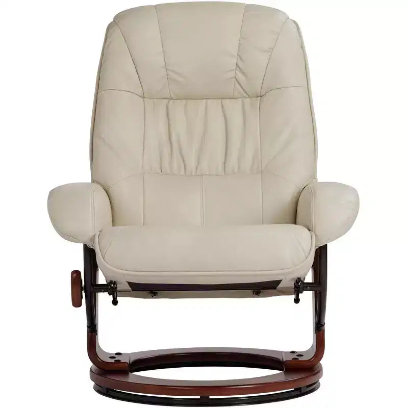BenchMaster Kyle Taupe Faux Leather Recliner Chair Modern Armchair Ottoman Footrest Ergonomic Manual Reclining Swivel for Bedroom Living Room Reading