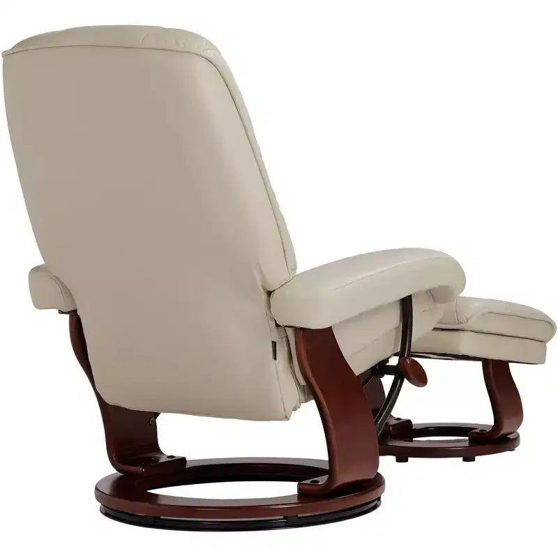 BenchMaster Kyle Taupe Faux Leather Recliner Chair Modern Armchair Ottoman Footrest Ergonomic Manual Reclining Swivel for Bedroom Living Room Reading