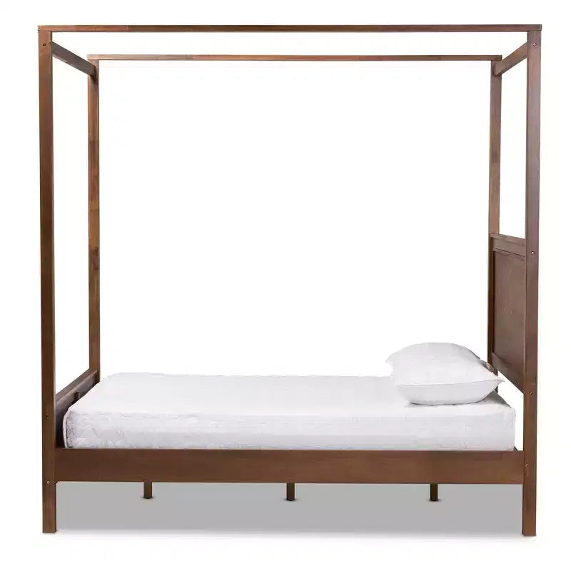 Veronica Walnut Finished Wood Platform Canopy Bed Walnut Brown - Baxton Studio